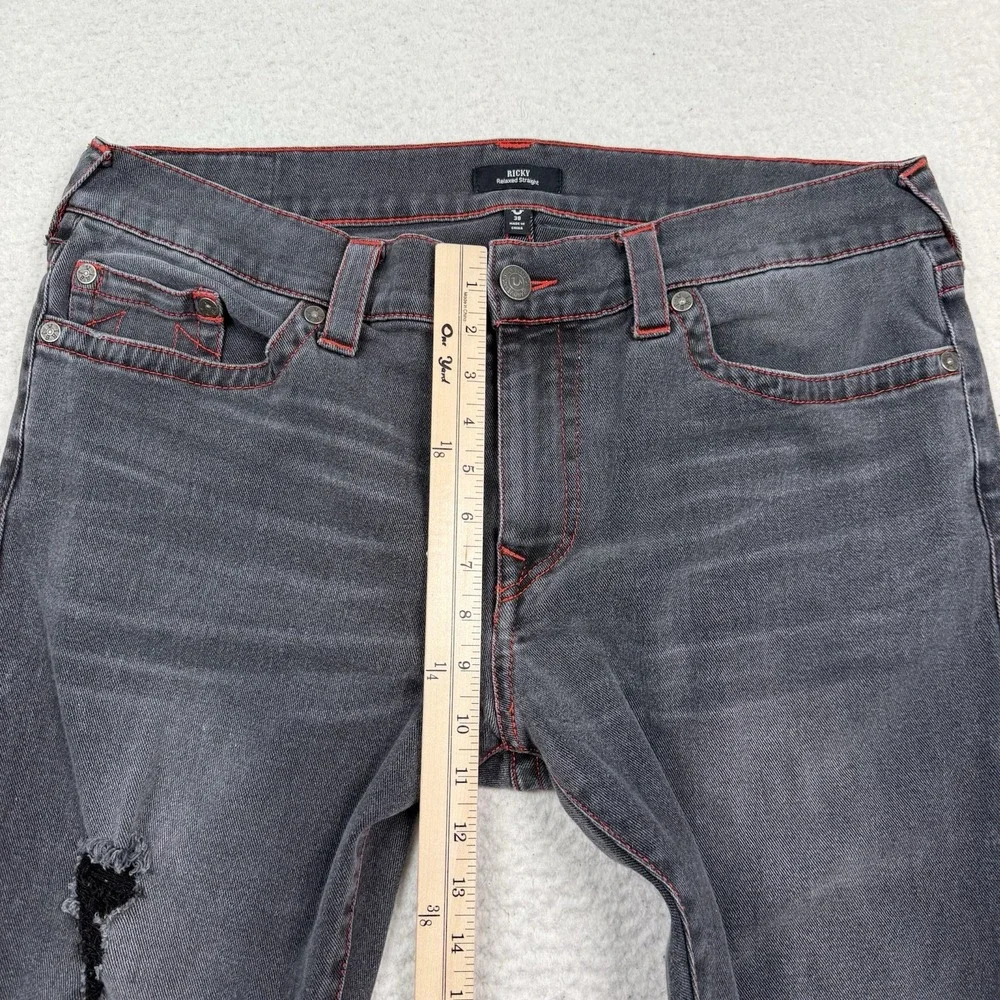 True Religion Jeans Men's 38 Black Ricky Relaxed Straight Distressed 38x33